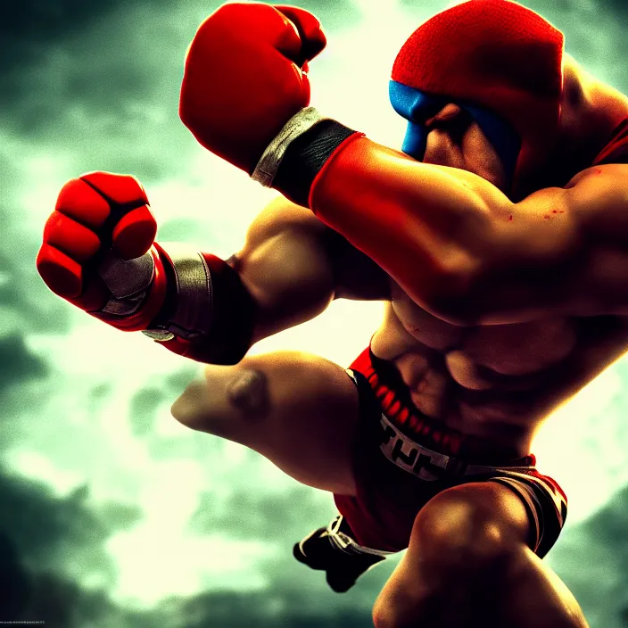 Image similar to cinematic portrait, falcon punch, head and chest only, nintendo, contemporary, masterpiece, cinematic composition, dramatic pose, beautiful lighting, sharp, details, hyper - detailed, hd, 4 k