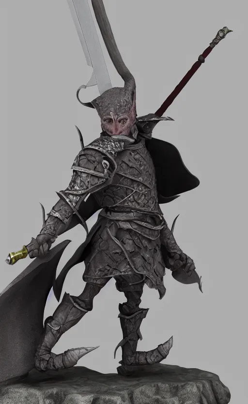 Image similar to Realistic Grey Goblin wearing cape and medieval armor holding a sword, 3D society, trending on artstarion, DND character, by Hirohiko Araki, 8K resolution, miniature, small character, beautiful