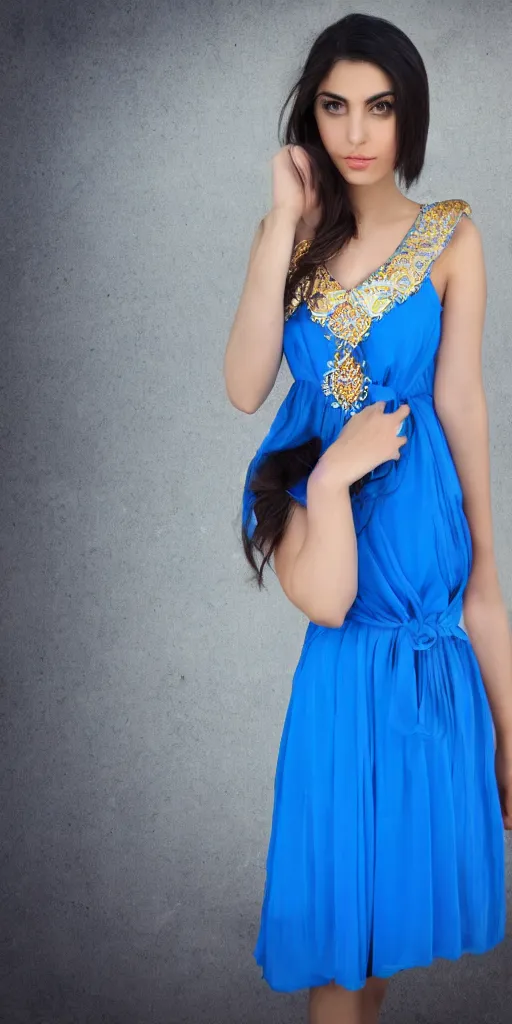 Prompt: A photo of a beautiful young persian princess in a blue dress