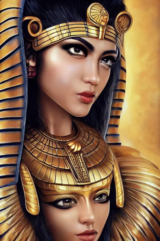 Image similar to a highly detailed beautiful portrait of a egyptian god with facial expression / emotion : happy in the style of artgerm.