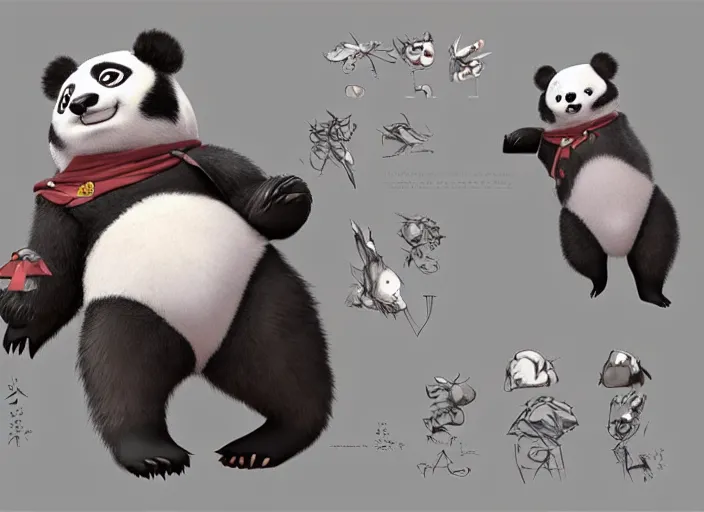 Image similar to award - winning detailed concept art of a cute iconic anthropomorphic panda character. art by wlop on bcy. net, realistic. detailed feathers, art by cheng yi. artstationhd, artgerm, 3 dcg, pixar zootopia. 3 d rendering, high quality model sheet, disney. model sheet detailed