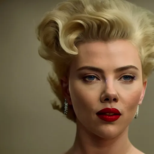 Prompt: stunning awe inspiring scarlett johansen as marilyn monroe, movie still 8 k hdr atmospheric lighting