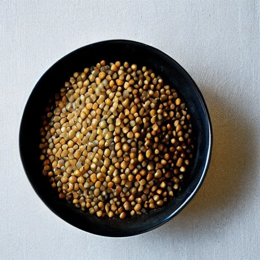 Image similar to a bowl of lentils with tilda swinton face