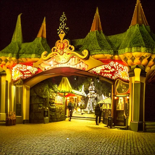 Image similar to Efteling entrance by night, dark, mysterious street photography