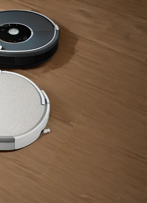 Image similar to A robot roomba standing on its own mechanical limbs, professional 3D render, studio quality, octane render