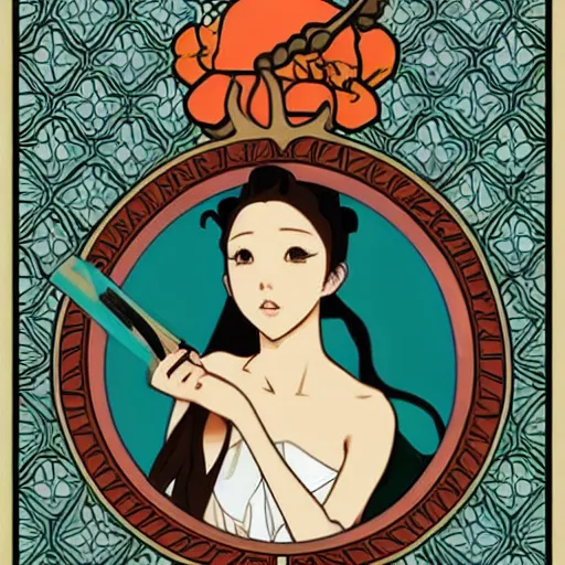 Prompt: hwasa hwasa hwasa in the style of artgerm and alphonse mucha. studio ghibli