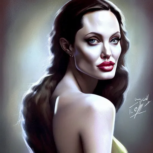 Image similar to a portrait of angelina jolie by charlie bowater and anna dittmann and gil elvgren.