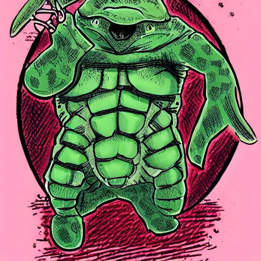 Prompt: anthropomorphic turtle hero by q hayashida