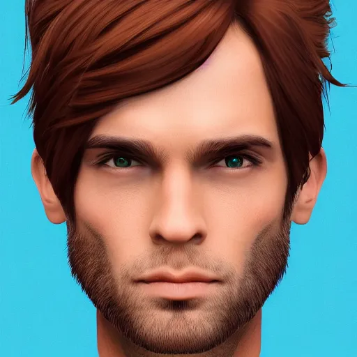 Image similar to a headshot portrait of a beautiful man with brown hair, symmetrical face, 8 k, trending artstation