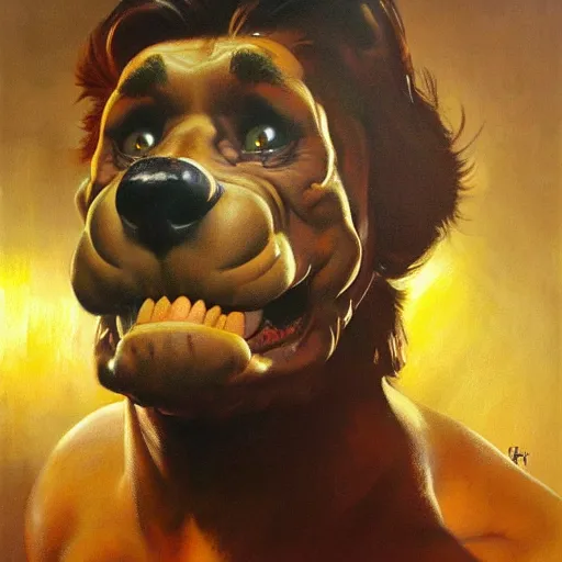 Image similar to ultra realistic portrait painting of goofy, art by frank frazetta, 4 k, ultra realistic, highly detailed, epic lighting