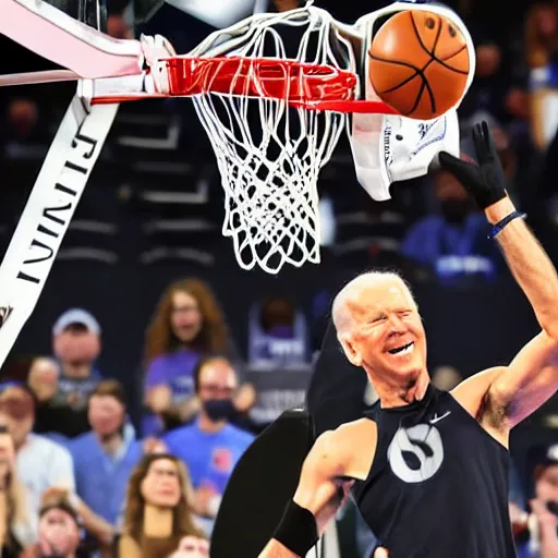 Image similar to photograph of joe biden dunking, highlights of the 2 0 1 9 nba slam dunking contest