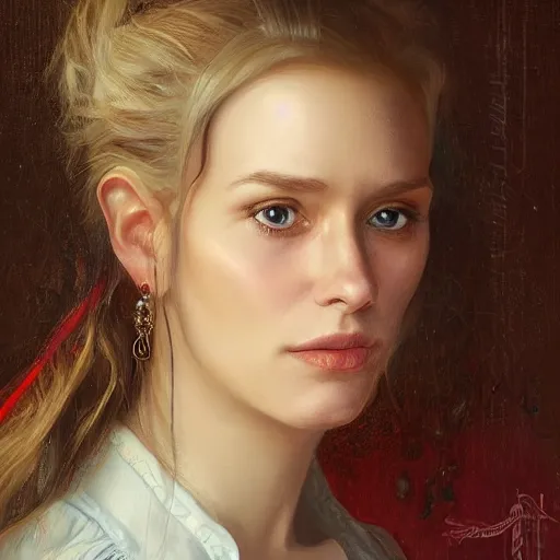 Prompt: portrait of a swiss woman ( 3 5 ) from switzerland in 2 0 2 1, an oil painting by ross tran and thomas kincade