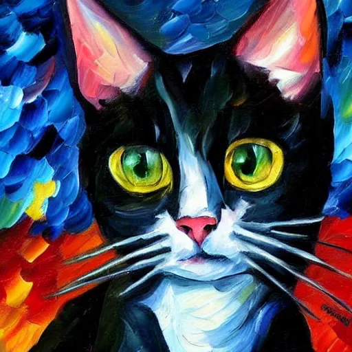 Image similar to a black cat in the style of leonid afremov