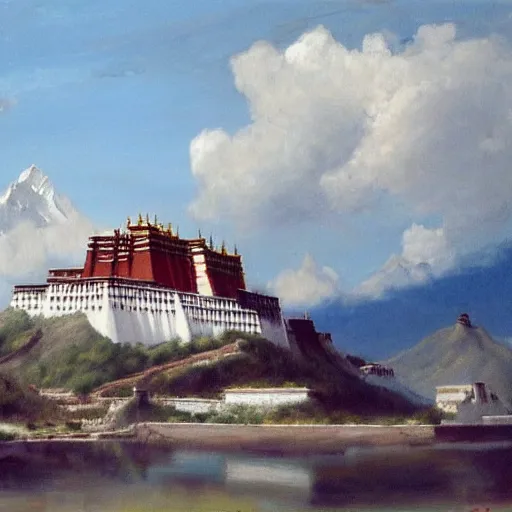 Prompt: a beautiful painting of potala palace ， a serene landscape, ultrawide shot, by arnold bocklin, trednding on artstation.