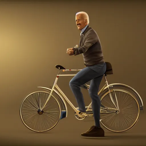 Image similar to Hyper realistic portrait of Joe Biden riding a bicycle made of hair, Cinematic lighting, ultra super good realistic 3D render by Gerald Brom and James Jean, Trending on Artstation, I can't believe how detailed this is, 8k, post processing, sharp focus.