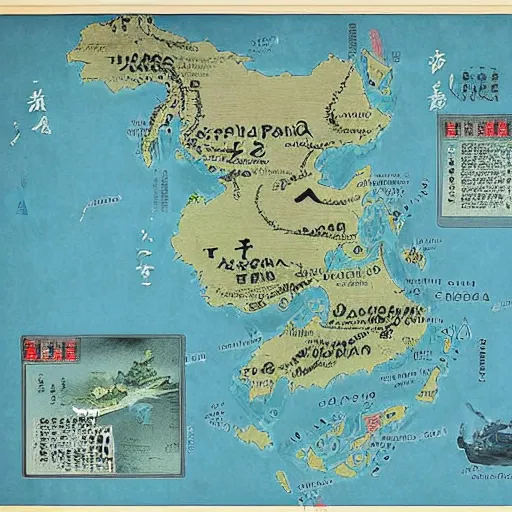 Image similar to the map of japan containing the plan of the japanese to invade china by greg rutkowski