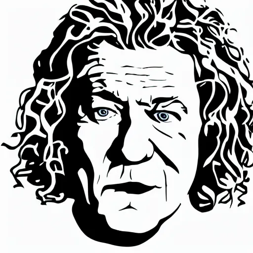 Image similar to robert plant from led zepelin singing, sticker - art, svg vector, adobe - illustrator