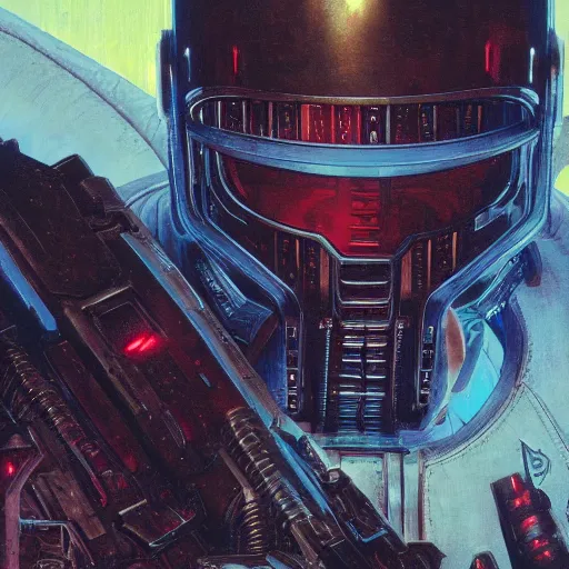 Image similar to the doomslayer as a cyberpunk knight, closeup portrait art by norman rockwell and donato giancola and greg rutkowski