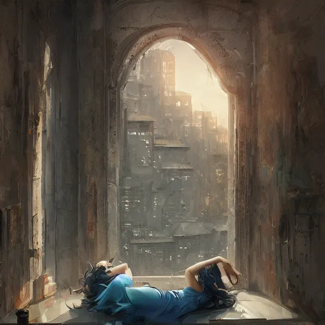 Image similar to window, eye, women, buildings, surprise, scared, couch by wlop, artgerm, greg rutkowski