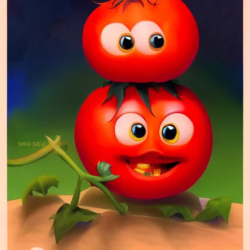 Image similar to a beautiful matte painting of bob the tomato, by steve argyle and mark arian