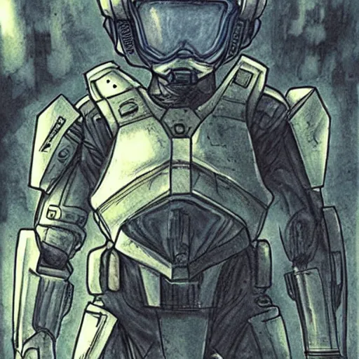 Prompt: Walter White fighting Master Chief, drawn by Kentaro Miura