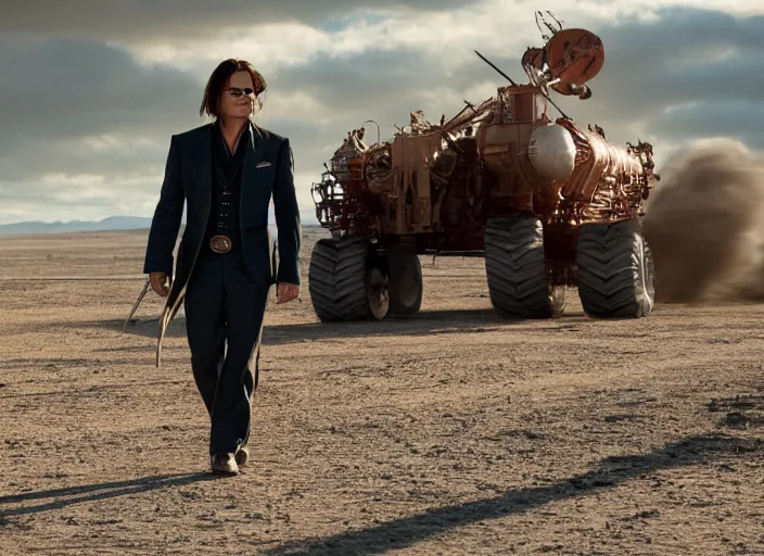 Image similar to film still of Johnny Depp as Cooper in Interstellar, 4k