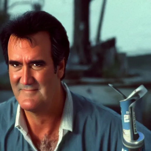 Prompt: Bruce Campbell holding can of campbell soup to the camera, 4k,