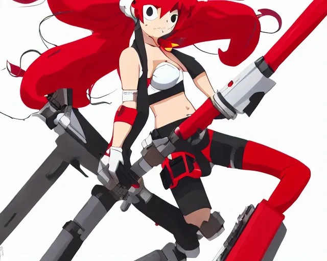 Prompt: yoko littner from Gurren Lagann anime aiming an anti material rifle on top of a mech, Studio Trigger, Anime, HD, clean linework, trending on Artstation, by Kuvshinov Ilya, by lariennechan, by Yenkoes