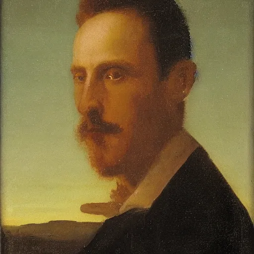 Prompt: A portrait of a man, by Karl Wiener, nighttime foreground