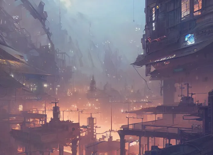 Image similar to concept art of a dieselpunk city, key visual, ambient lighting, highly detailed, digital painting, artstation, concept art, sharp focus, by makoto shinkai and akihiko yoshida and hidari and wlop