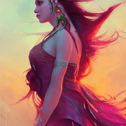 Prompt: fairy queen with long hair! modern, colourful!! highly detailed, digital painting, artstation, concept art, sharp focus, illustration, by greg rutkowski