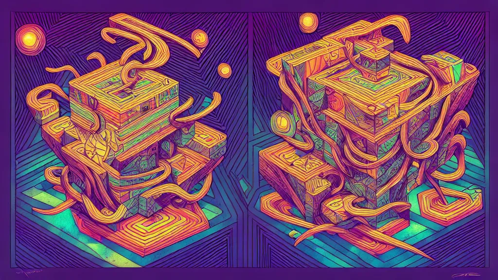 Image similar to twisted turn of fate abstraction, centered award winning ink pen illustration, isometric abstract illustration by dan mumford, edited by craola, technical drawing by beeple and tooth wu, tiny details by artgerm and watercolor girl, symmetrically isometrically centered