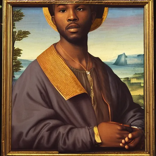 Prompt: renaissance era painting of frank ocean