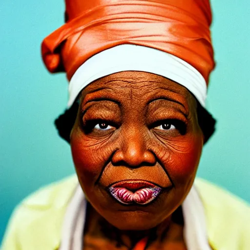 Image similar to UHD candid photo of Albino Aunt Jemima, accurate face, UHD, photorealistic, correct face, photo by Annie Leibowitz