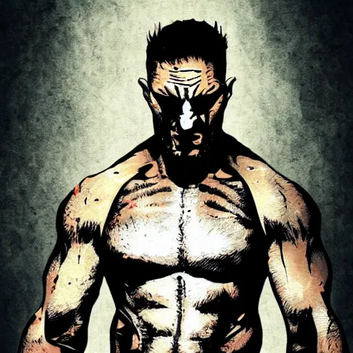Image similar to Tom Hardy in wolverine suit Digital art 4K quality