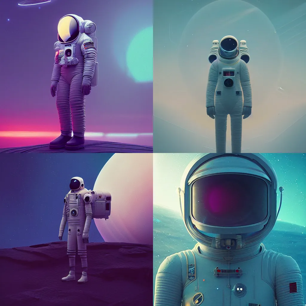 Prompt: conceprt art of a futuristic astronaut by mike winkelmann beeple, matte, atmospheric, vivid