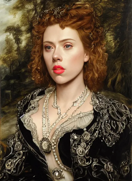 Image similar to , , Scarlett Johansson dressed as black cannery,, Dramatic, Edge, Good, Infused, Backlight, De-Noise, VFX, insanely detailed and intricate, hypermaximalist, facial ,elegant, ornate, hyper realistic, super detailed, by Anthony Van Dyck, by Ivan Shishkin, by John Constable