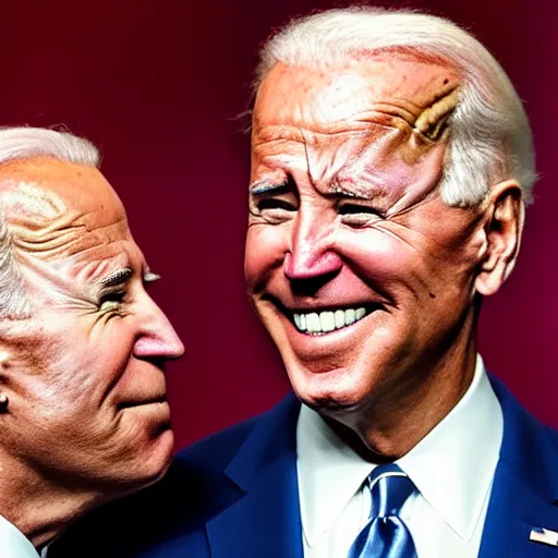 Image similar to joe biden kissing joe biden on his forehead, cute, gentle, lovely