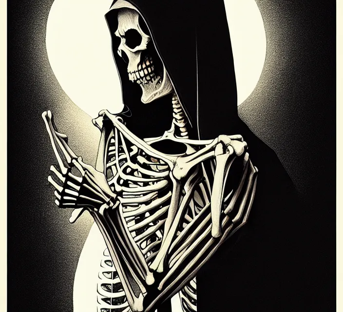 Image similar to skeleton jesus, noir, sharp focus, intricate, illustration, cell shaded, digital painting, highly detailed, matte, art by ilya kuvshinov, wlop, greg rutkowski, reflections, studio quality, james jean, artem demura