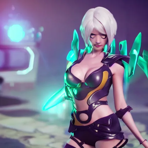 Image similar to still of pretty Riven (League of Legends) in KDA music video. 3d render, octane render, game art, realistic, highly detailed, trending on artstation, 4k, trending on artstation, pixar, cgsociety, unreal engine 5, redshift render, trending on artstation, blender, behance, cg