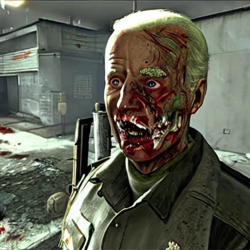 Image similar to in - game footage of joe biden as a zombie in call of duty : modern warfare 3