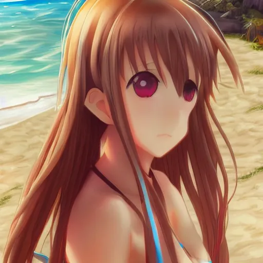 Prompt: wlop art of yuuki asuna on the beach