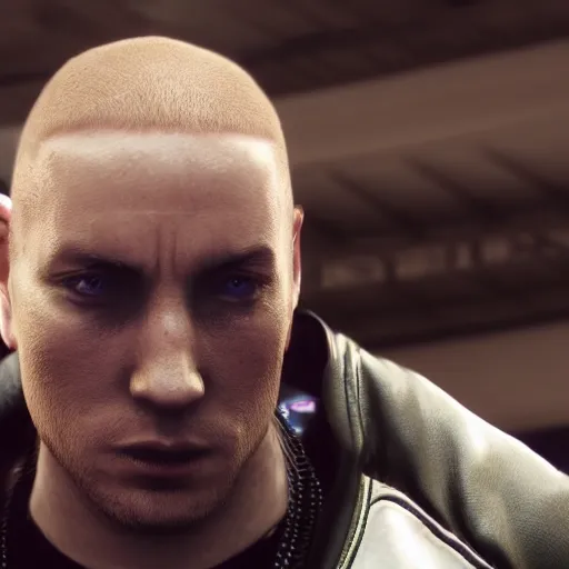 Prompt: a videogame still of Eminem in Tekken 7, 40mm lens, shallow depth of field, split lighting
