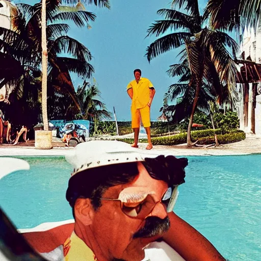 Prompt: Jair Bolsonaro Vacation in Cuba, portrait photo made by Slim Aarons, award winning