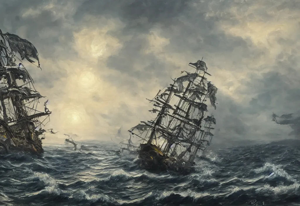 Image similar to oil painting of a kraken attacking a pirate ship
