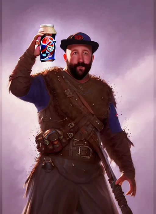 Image similar to a _ fantasy _ style _ portrait _ painting _ of burt kreischer drinking pepsi, rpg dnd oil _ painting _ unreal _ 5 _ daz. _ rpg _ portrait _ extremely _ detailed _ artgerm _ greg _ rutkowski _ greg