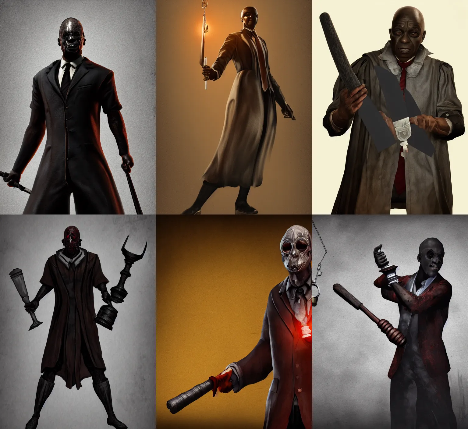 Prompt: judge in a black holding a scales of justice and a gavel, dead by daylight killer, concept art, 4k
