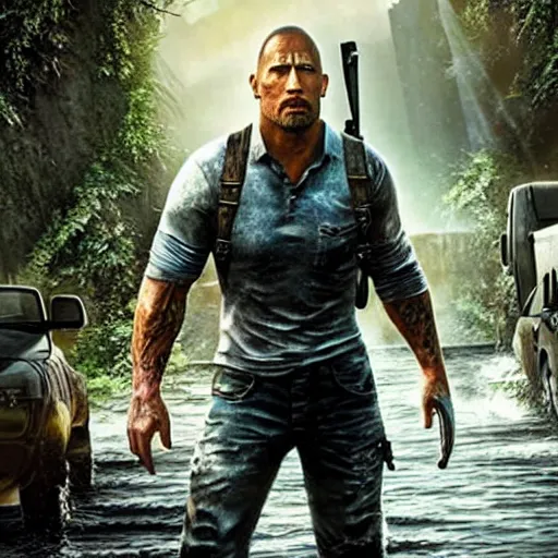 Image similar to dwayne johnson as a character from the last of us