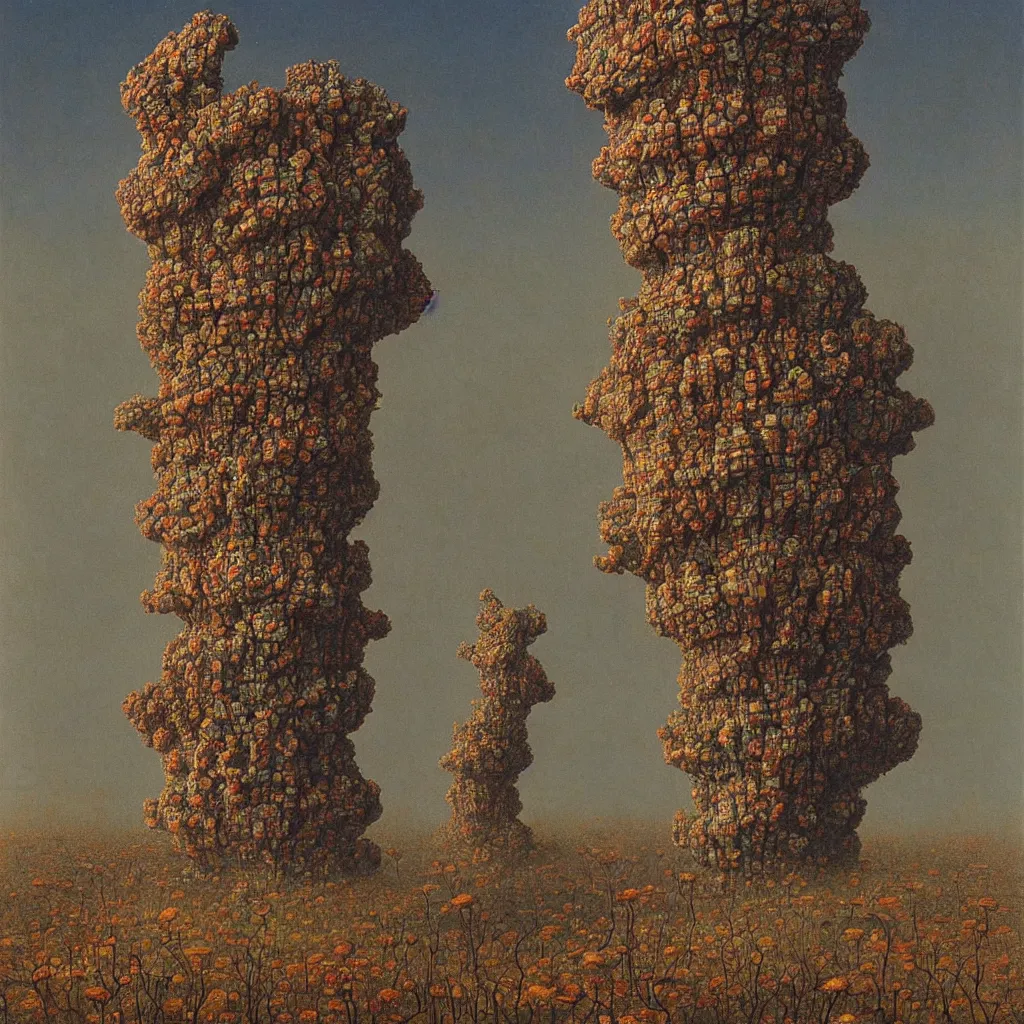 Prompt: a single! colorful! ( beksinski ) fungus tower white! clear empty sky, a high contrast!! ultradetailed photorealistic painting by jan van eyck, audubon, rene magritte, agnes pelton, max ernst, walton ford, andreas achenbach, ernst haeckel, hard lighting, masterpiece