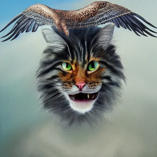 Image similar to hybrid animal cat with eagle wings detailed oil painting 4k